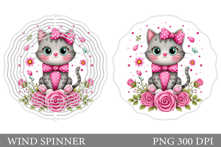Cute Cat Wind Spinner Design. Cat Flowers Wind Spinner