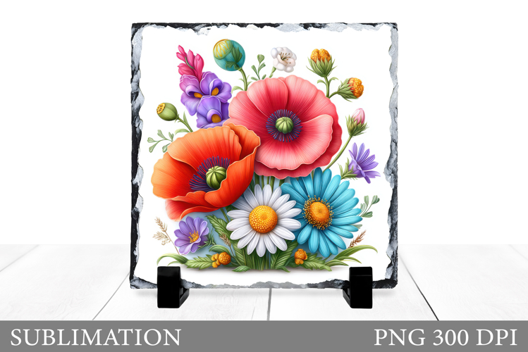 Wildflowers Slate Sublimation. Flowers Sublimation