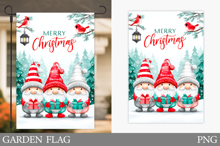 Christmas Gnome Garden Flag. Christmas Garden Flag Design
