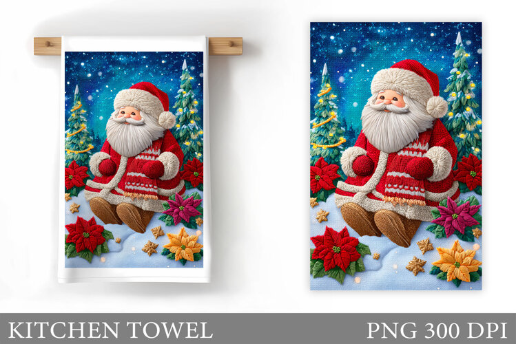 Santa Claus Kitchen Towel Design. Christmas Kitchen Towel example image 1