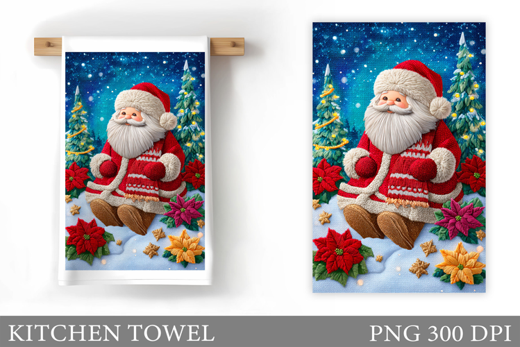 Santa Claus Kitchen Towel Design. Christmas Kitchen Towel