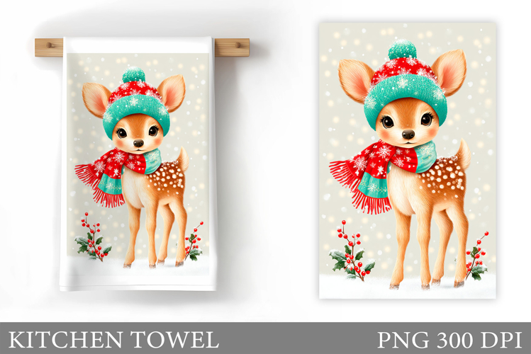 Christmas Deer Kitchen Towel. Christmas Kitchen Towel Design