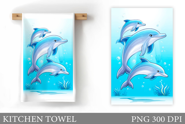 Dolphin Kitchen Towel Design. Sea Kitchen Towel Sublimation