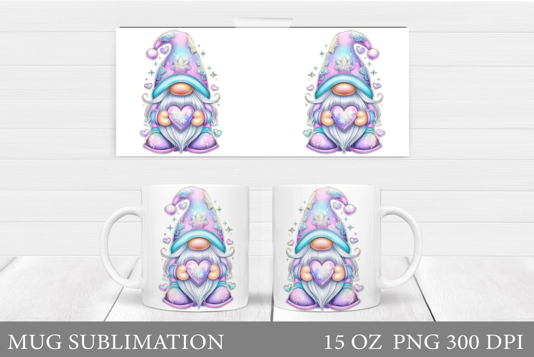 Iridescent Gnome Mug Wrap. Valentines Gnome Mug Design
