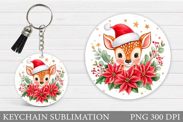 Cute Deer Keychain Design. Christmas Keychain Sublimation