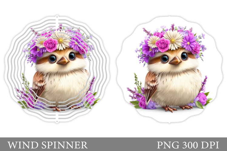 Cute Bird Wind Spinner Design. Bird Flowers Wind Spinner