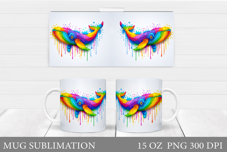 Rainbow Whale Mug Design. Colorful Whale Mug Sublimation