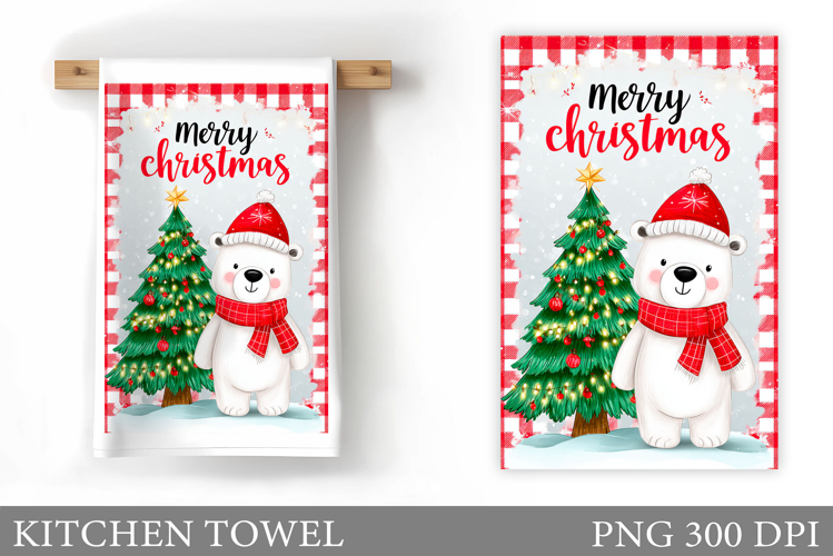 Polar Bear Kitchen Towel. Christmas Kitchen Towel Design