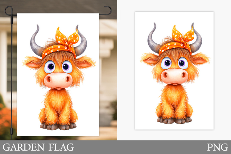 Highland Cow Garden Flag. Cute Cow Garden Flag Design