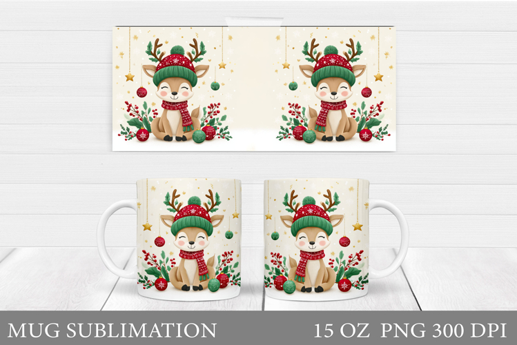Christmas Deer Mug Design. Christmas Mug Sublimation