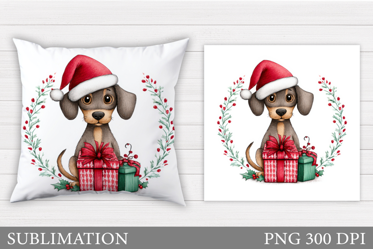 Christmas Dog Pillow Design. Christmas Pillow Sublimation