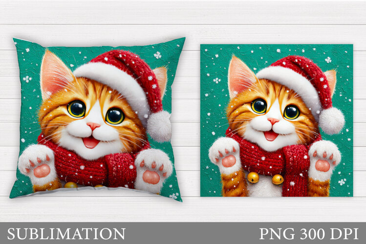 Christmas Cat Pillow Design. Christmas Pillow Sublimation example image 1