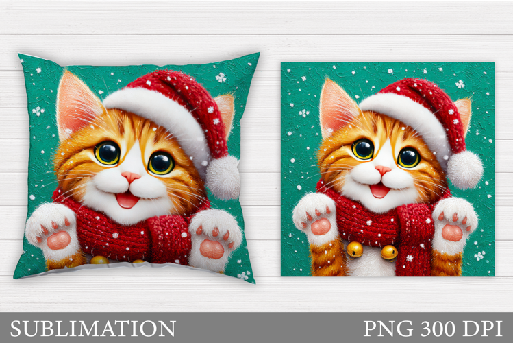 Christmas Cat Pillow Design. Christmas Pillow Sublimation