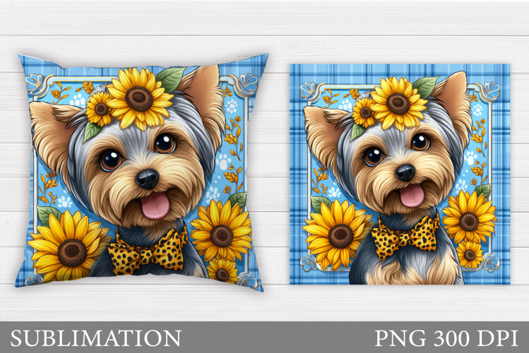 Cute Dog Pillow Sublimation. Dog Flowers Pillow Design example image 1