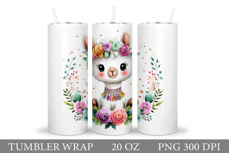 Cute Lama Tumbler Design. Lama Flowers Tumbler Sublimation