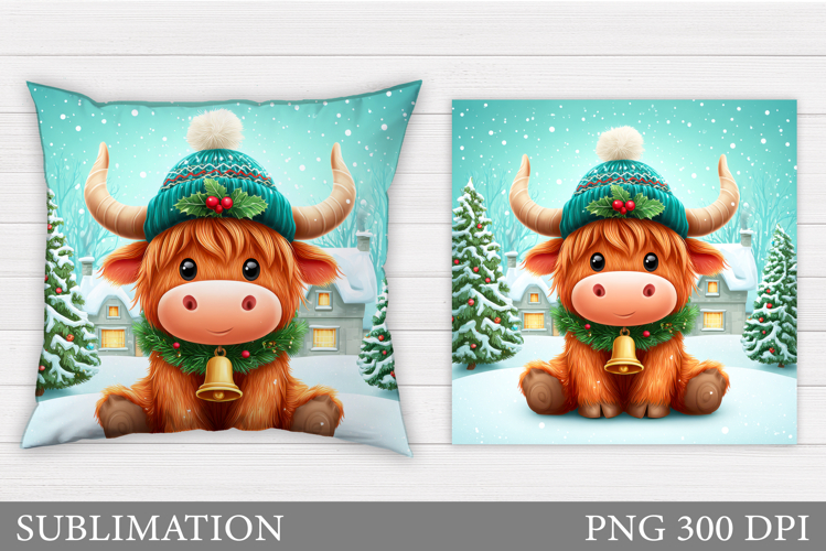 Christmas Cow Pillow Sublimation. Christmas Pillow Design