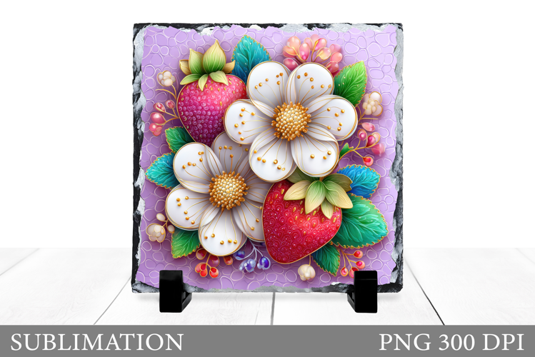 Strawberry Slate Sublimation. Flowers Slate Design