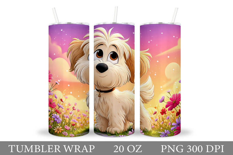 Dog Tumbler Sublimation. Dog Flowers Tumbler Design