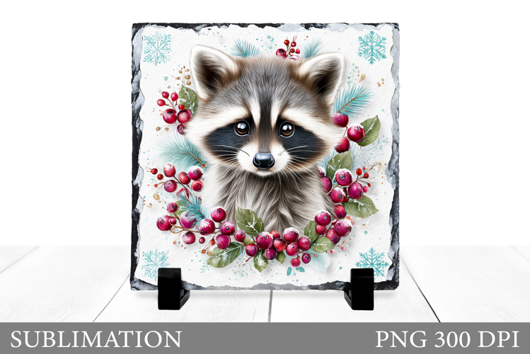 Christmas Raccoon Sublimation. Christmas Raccoon Slate