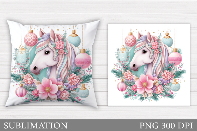 Christmas Horse Pillow Design. Christmas Pillow Sublimation