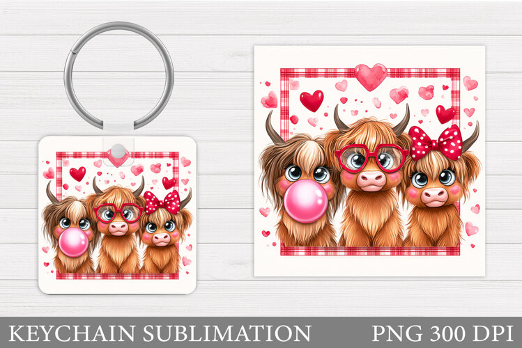 Valentines Cow Keychain. Valentine Keychain Sublimation example image 1