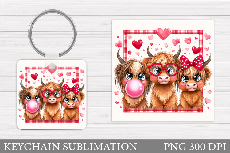 Valentines Cow Keychain. Valentine Keychain Sublimation