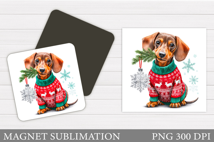 Christmas Dachshund Magnet. Christmas Magnet Sublimation
