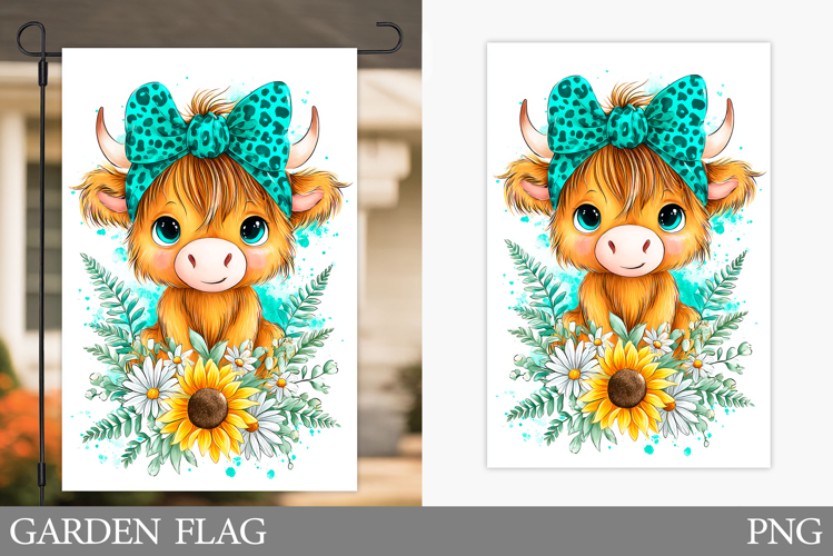 Highland Cow Garden Flag. Highland Cow Sublimation