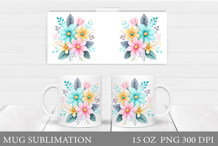 Floral Mug Wrap Design. Flowers Mug Sublimation example image 1