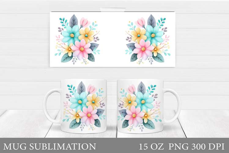 Floral Mug Wrap Design. Flowers Mug Sublimation
