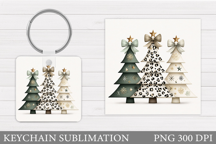 Christmas Tree Keychain. Christmas Round Keychain Design
