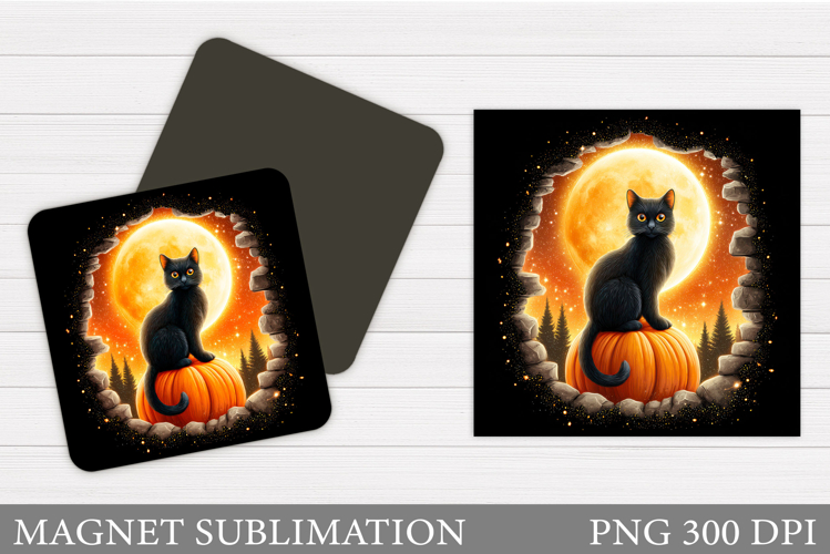 Black Cat Magnet Sublimation. Cat Halloween Magnet Design