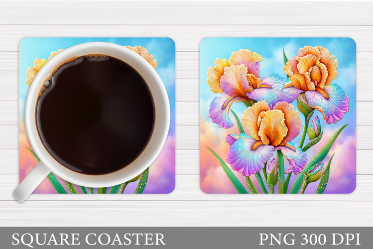Irises Coaster Sublimation. Floral Coaster Design