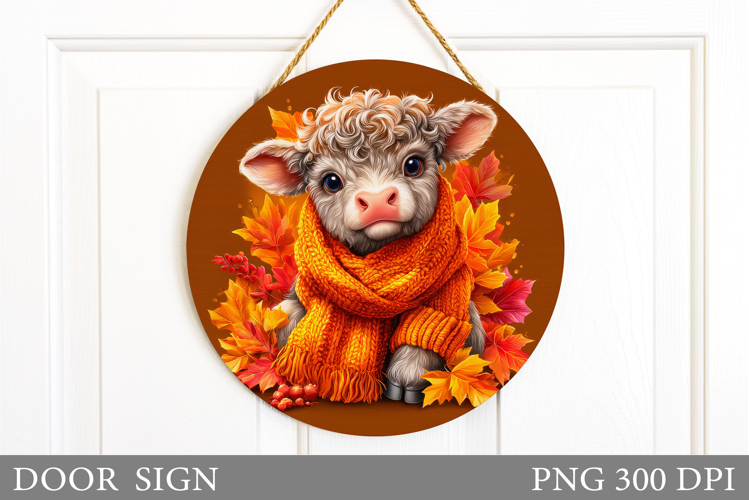Fall Cow Door Sign Sublimation. Fall Door Sign Design