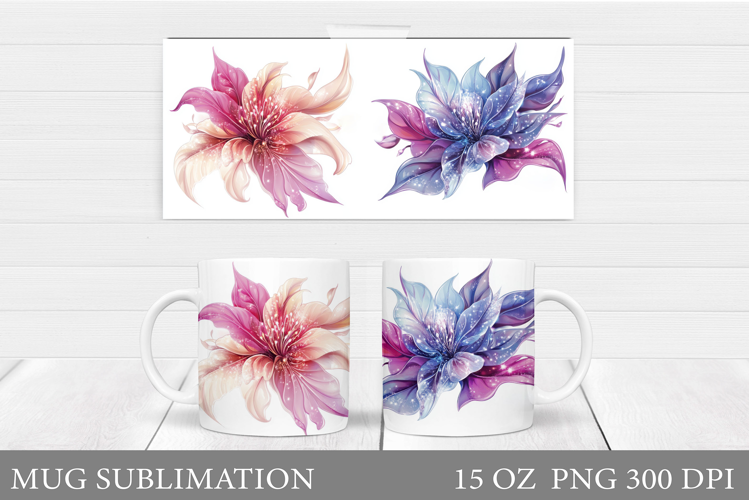 Flowers Mug Sublimation. Floral Mug Wrap Design