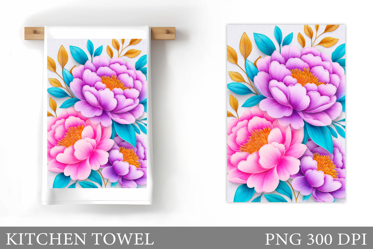 Peony Kitchen Towel Design. Flowers Kitchen Towel