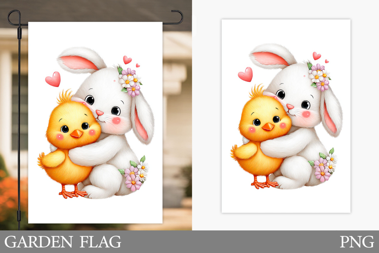 Cute Bunny Garden Flag. Cute Chick Garden Flag Design