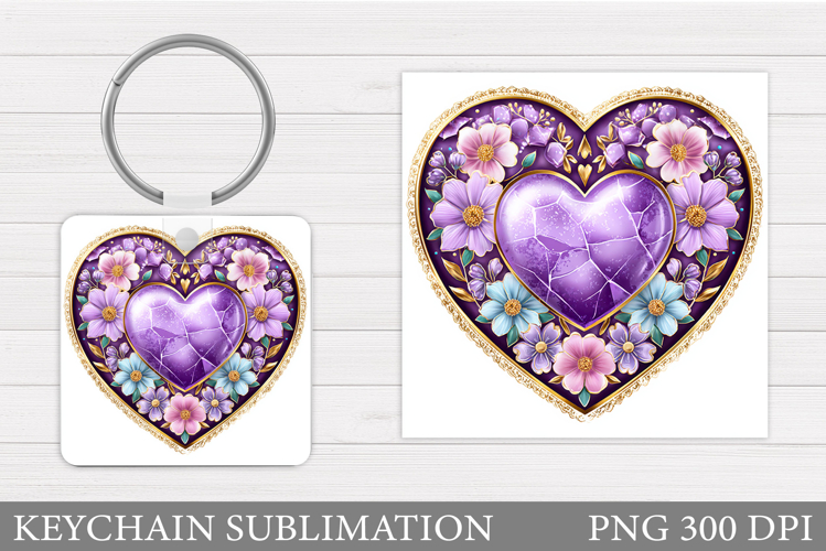 Floral Heart Keychain Sublimation. Valentine Keychain Design