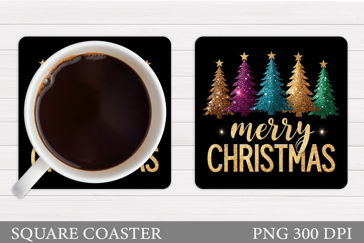 Glitter Christmas Tree Coaster. Christmas Coaster Design