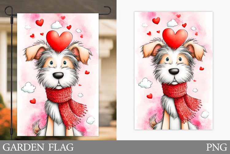 Valentines Dog Garden Flag. Valentines Garden Flag Design