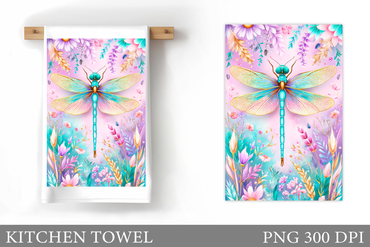 Dragonfly Kitchen Towel. Flowers Kitchen Towel Design