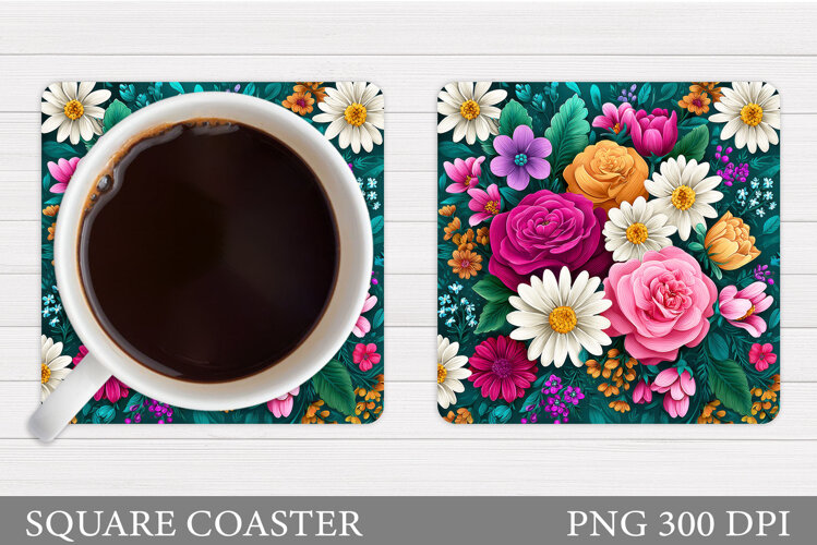 Flowers Coaster Sublimation. Floral Coaster Design example image 1