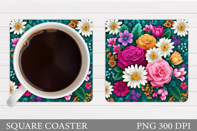 Flowers Coaster Sublimation. Floral Coaster Design