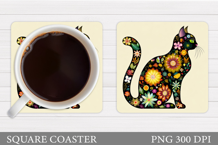 Floral Cat Coaster Design. Cat Sublimation