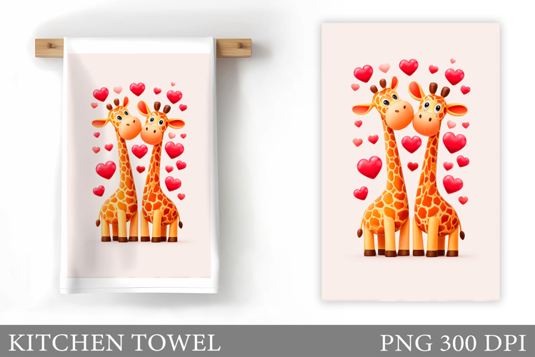 Valentines Giraffe Kitchen Towel. Valentine Kitchen Towel