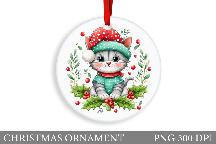 Cute Cat Christmas Ornament. Winter Cat Christmas Ornament