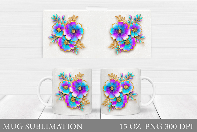 Flowers Mug Sublimation. Floral Mug Wrap Design