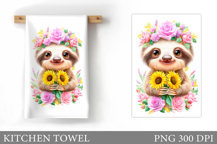Cute Sloth Kitchen Towel Design. Cute Sloth Sublimation