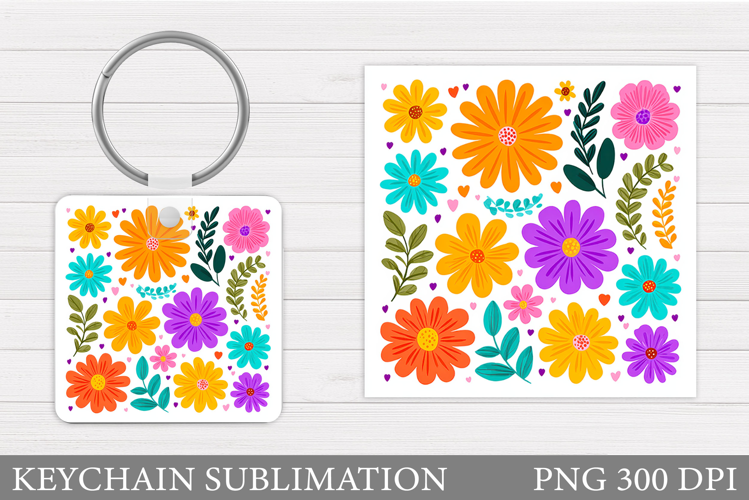 Flowers Keychain Sublimation. Floral Keychain Design