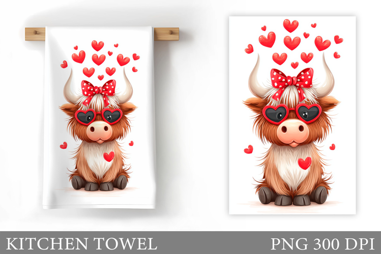 Valentines Cow Kitchen Towel. Valentine Kitchen Towel Design